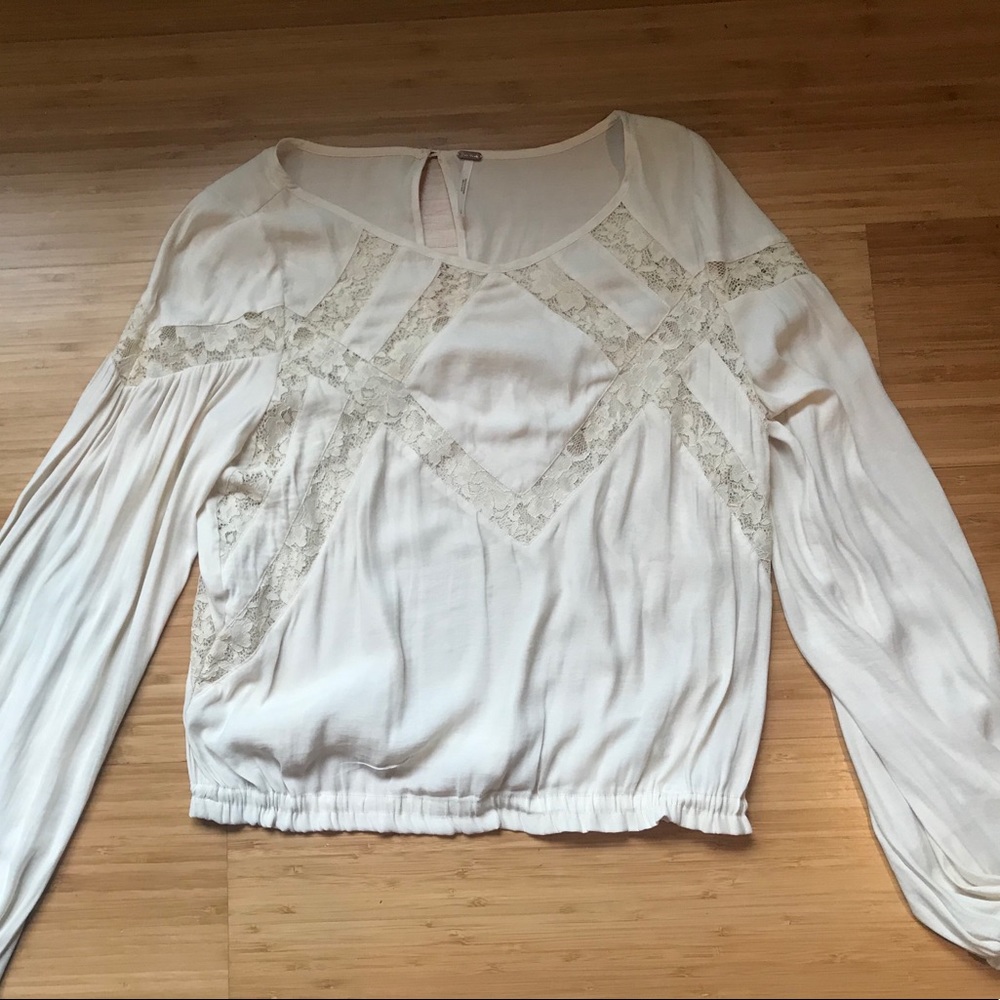 Free People Cream Flowy Blouse